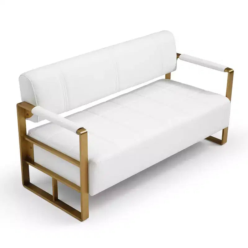 57.9 Inch Faux Bonded Leather Loveseat Sofa with Golden Metal Arms for Living Room,Office,Apartment