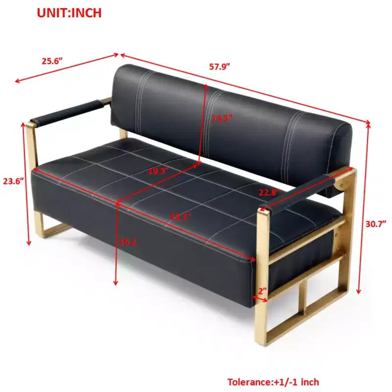 57.9 Inch Faux Bonded Leather Loveseat Sofa with Golden Metal Arms for Living Room,Office,Apartment