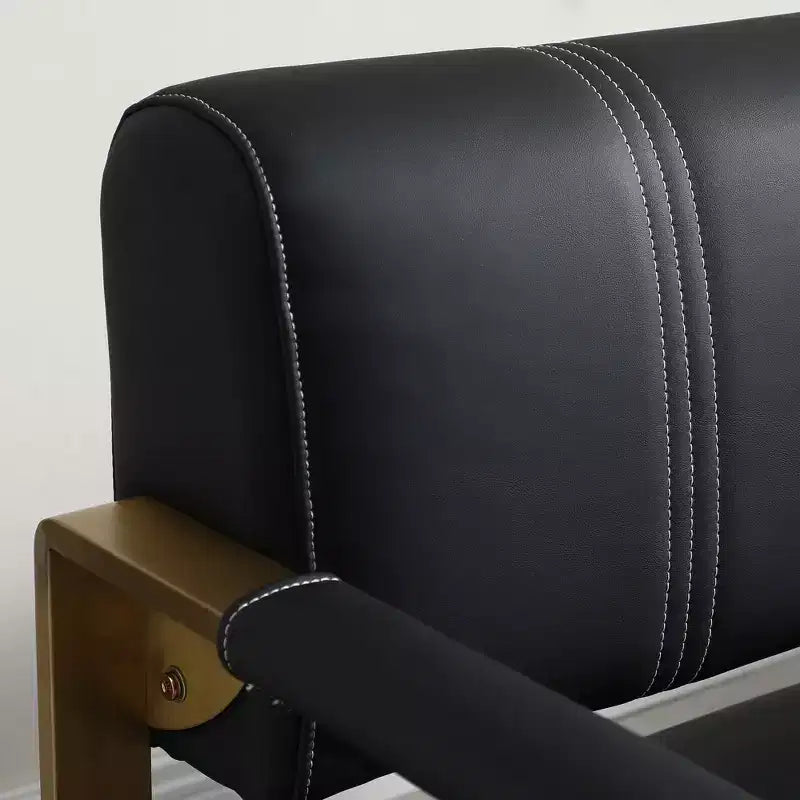 57.9 Inch Faux Bonded Leather Loveseat Sofa with Golden Metal Arms for Living Room,Office,Apartment