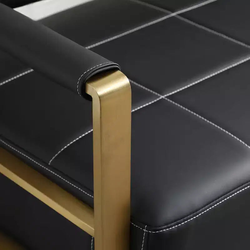 57.9 Inch Faux Bonded Leather Loveseat Sofa with Golden Metal Arms for Living Room,Office,Apartment