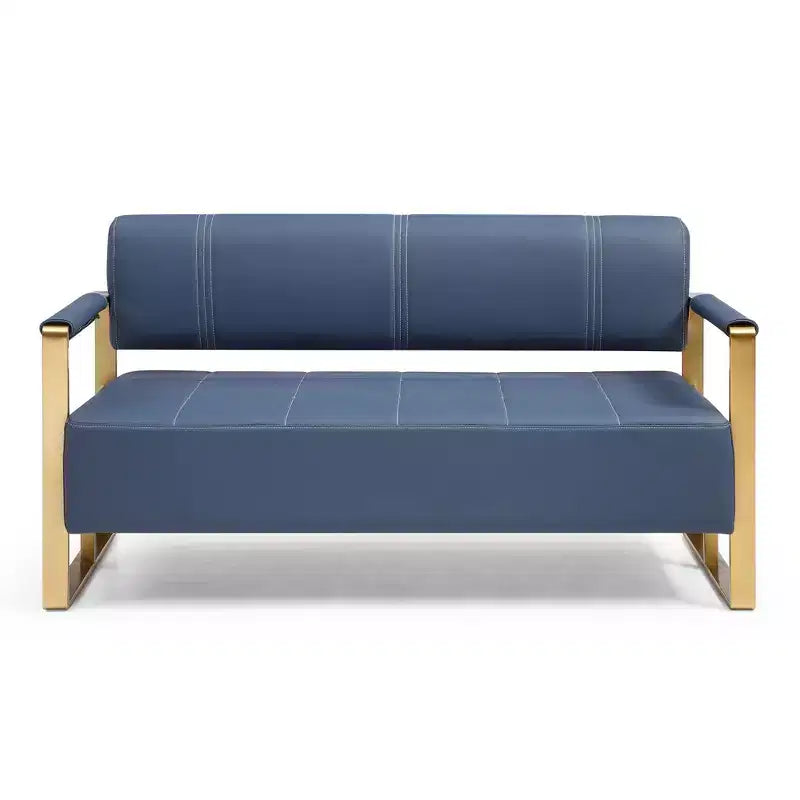 57.9 Inch Faux Bonded Leather Loveseat Sofa with Golden Metal Arms for Living Room,Office,Apartment