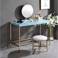 Modern 40 Writing Desk,Office Desk with Built-in USB Port,High-Gloss Desktop,Gold Open Metal Base,Rectangular Desk for Bedroom,Office,Study