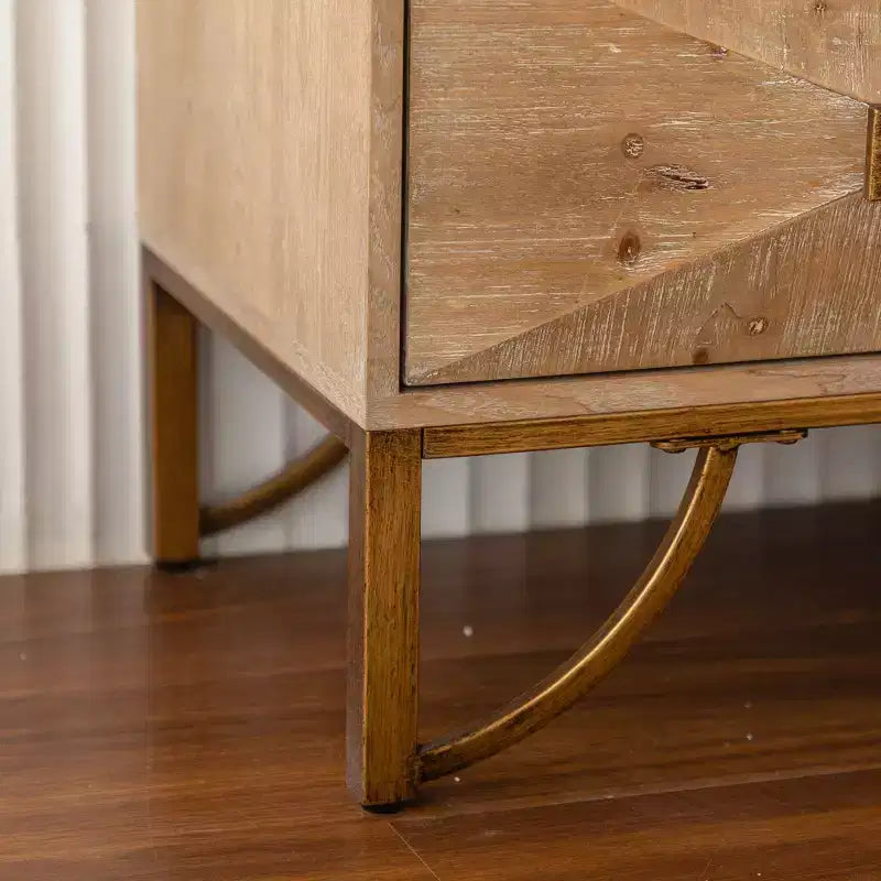 59.44-inch Wooden Sideboard, Three-Drawer Storage Cabinet with Geometric Relief, Suitable for Dining Rooms, Wood-Tone Finish