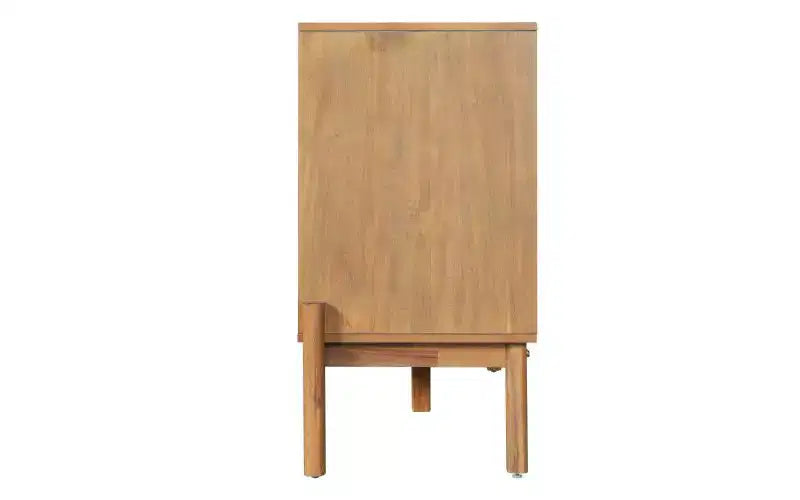 Four-door metal-handled vintage sideboard storage cabinet, MDF with acacia veneer, natural finish, suitable for dining rooms