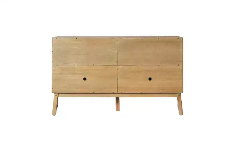 Four-door metal-handled vintage sideboard storage cabinet, MDF with acacia veneer, natural finish, suitable for dining rooms