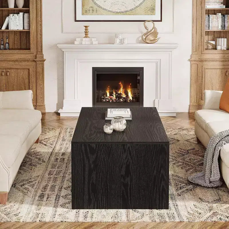 47-Inch Coffee Table for Living Room, Mid-Century Modern Farmhouse Center with Sturdy Base for Apartment, Easy Assembly, Black & Walnut