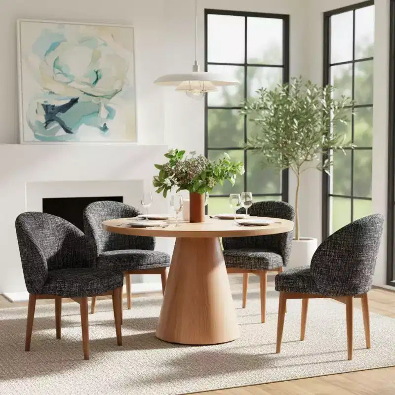 Modern Dining Chairs, Upholstered Armless Chairs with Curved Back, Walnut Wood Legs Padded Kitchen Chairs for Dining Room