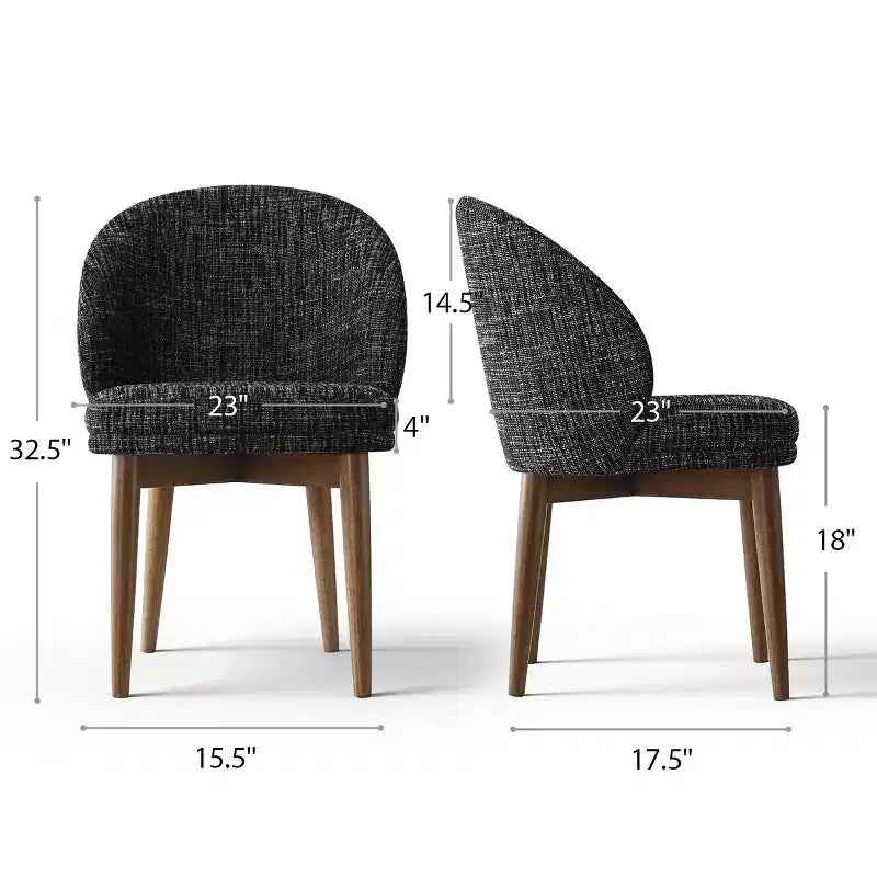Modern Dining Chairs, Upholstered Armless Chairs with Curved Back, Walnut Wood Legs Padded Kitchen Chairs for Dining Room