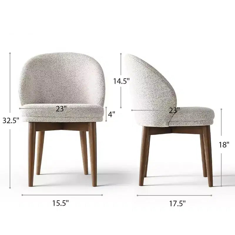 Modern Dining Chairs, Upholstered Armless Chairs with Curved Back, Walnut Wood Legs Padded Kitchen Chairs for Dining Room