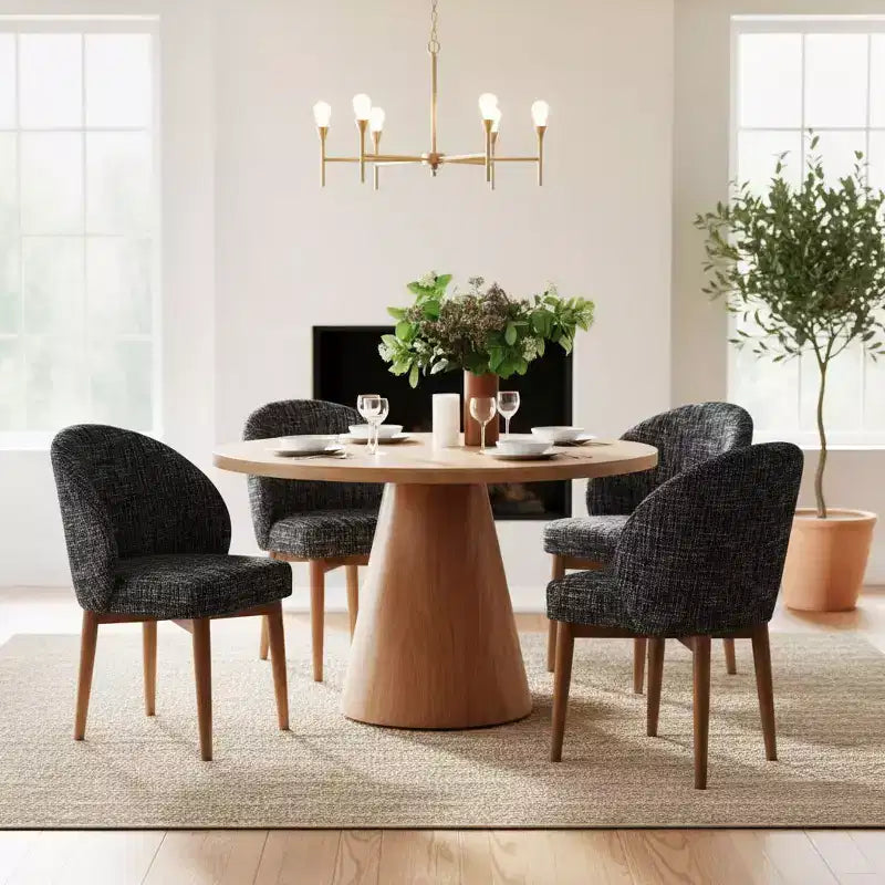 Modern Dining Chairs, Upholstered Armless Chairs with Curved Back, Walnut Wood Legs Padded Kitchen Chairs for Dining Room