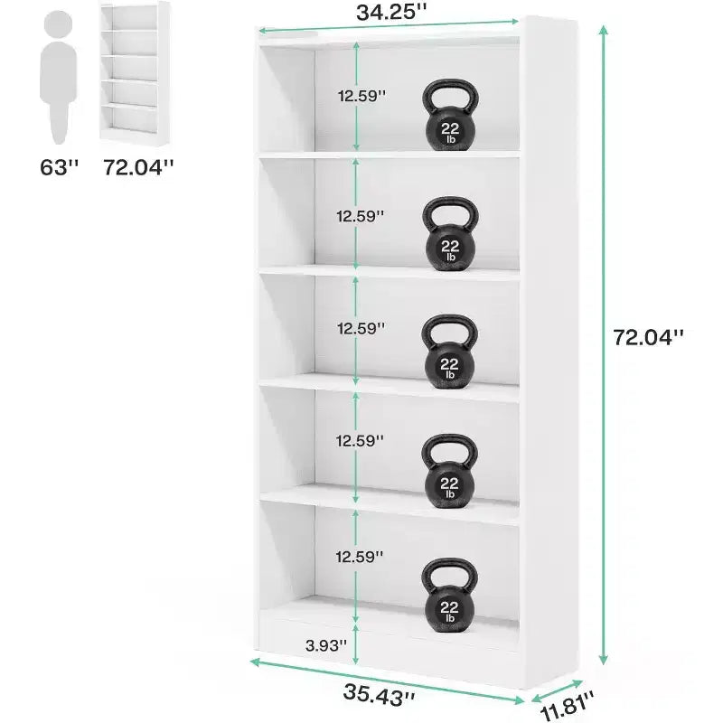 6-Tier Tall Bookcase, 71 Inches Bookshelves and Bookcases, Floor Standing 5 Shelf Library Bookcase for Home Office, Living Room, Bedroom