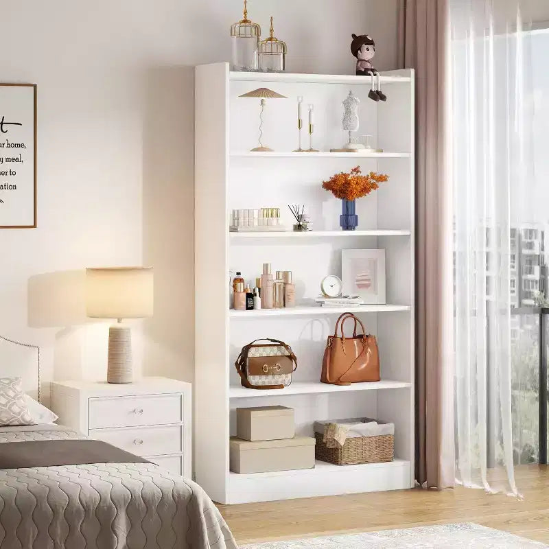 6-Tier Tall Bookcase, 71 Inches Bookshelves and Bookcases, Floor Standing 5 Shelf Library Bookcase for Home Office, Living Room, Bedroom