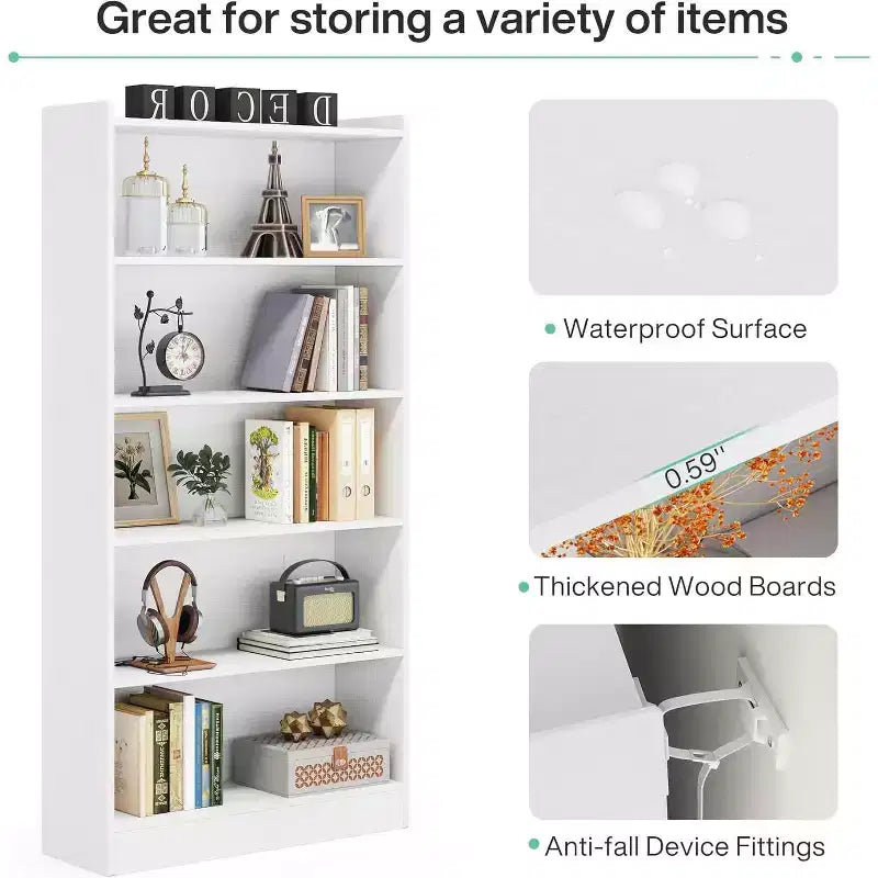6-Tier Tall Bookcase, 71 Inches Bookshelves and Bookcases, Floor Standing 5 Shelf Library Bookcase for Home Office, Living Room, Bedroom