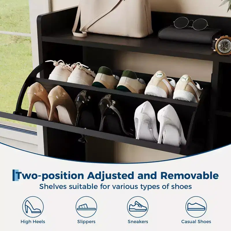 Shoe Cabinet with 3 Flip Drawers and 4 Tier Adjustable Shelves, Natural Rattan Shoe Organizer Storage for Entryway Hallway Closet