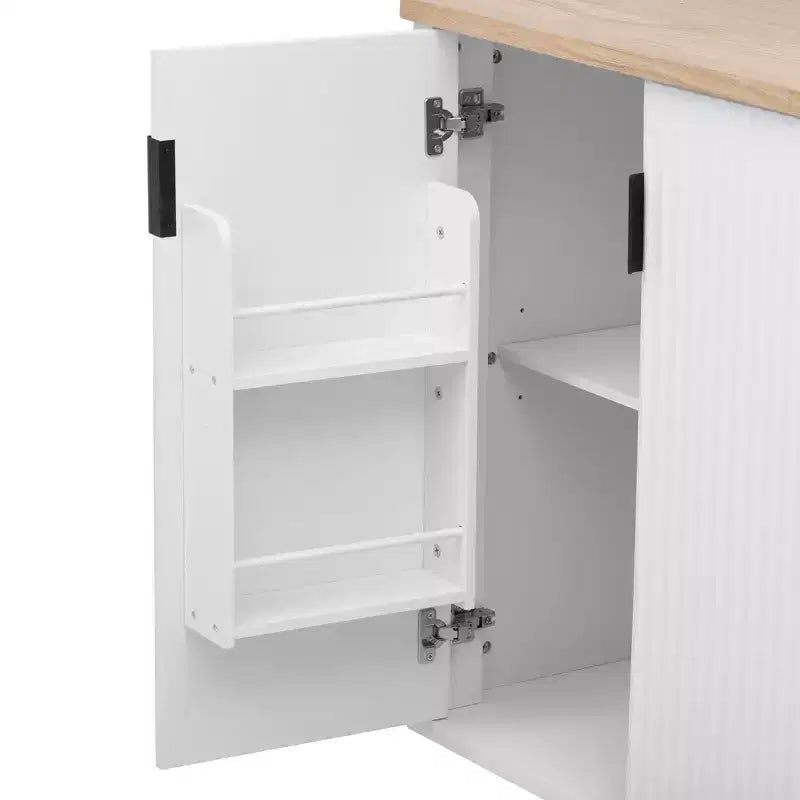 51-inch Recessed Farmhouse-Style Kitchen Island with Folding Table Top Towel Rack and Rolling Cart, Suitable for Kitchens, White Ash Wood