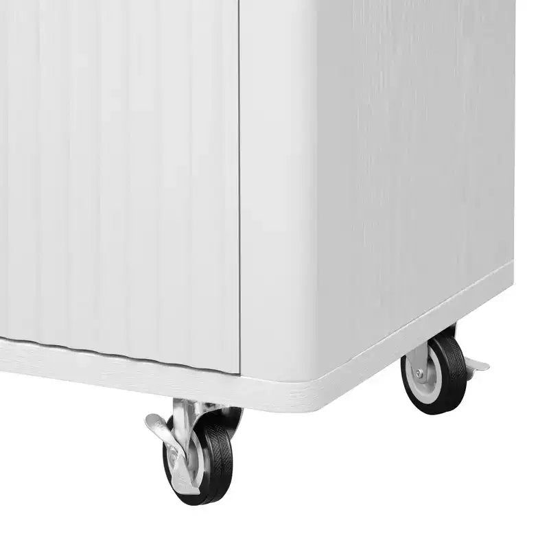 51-inch Recessed Farmhouse-Style Kitchen Island with Folding Table Top Towel Rack and Rolling Cart, Suitable for Kitchens, White Ash Wood
