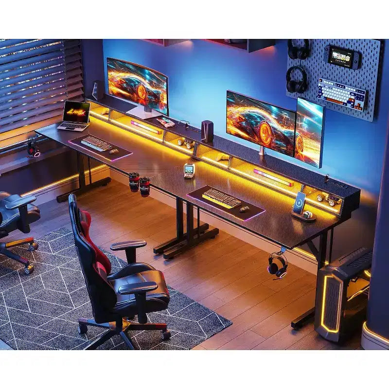 48 inch LED Gaming Desk with Power Outlets Small Computer Table Float Monitor Stand
