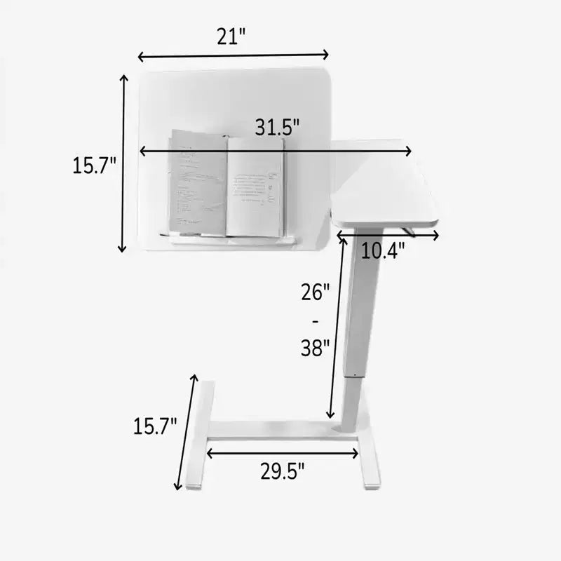 Overbed Bedside Desk Table End Table Mobile Rolling Laptop Stand Height Adjustable Tray Table for Bed Sofa, White, 31.5*15.7*40