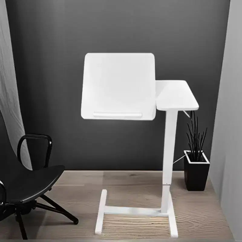 Overbed Bedside Desk Table End Table Mobile Rolling Laptop Stand Height Adjustable Tray Table for Bed Sofa, White, 31.5*15.7*40