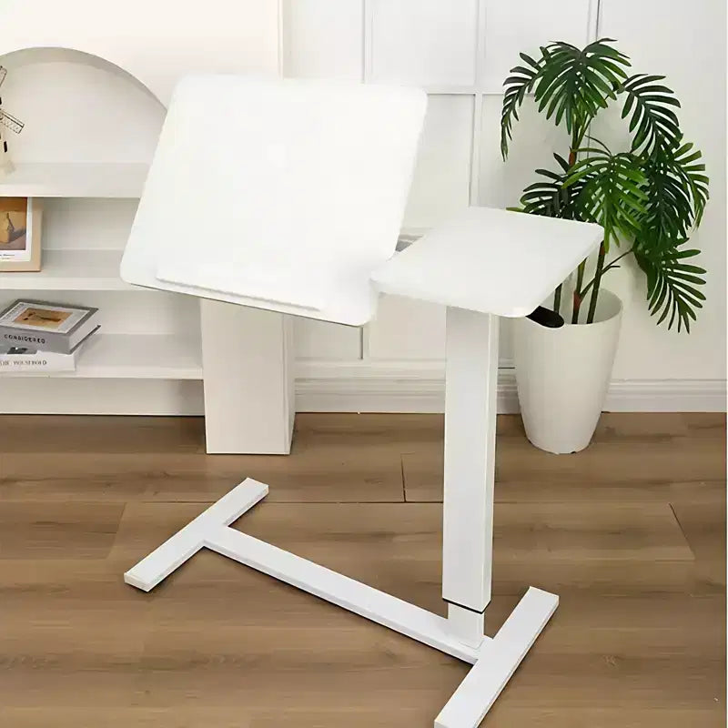 Overbed Bedside Desk Table End Table Mobile Rolling Laptop Stand Height Adjustable Tray Table for Bed Sofa, White, 31.5*15.7*40