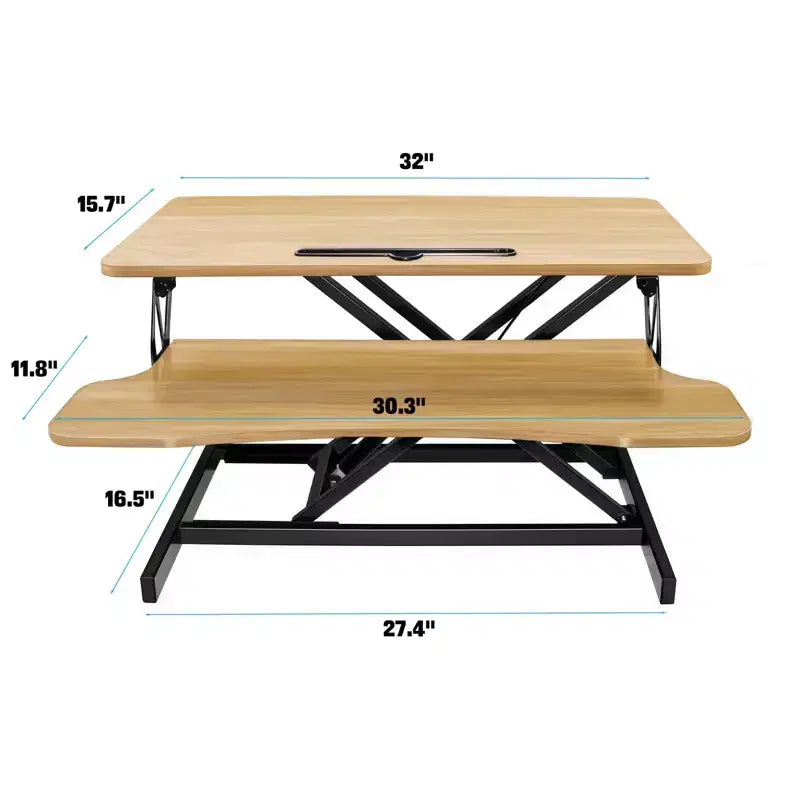 Height Adjustable Desk End Table Converter Sit Stand Workstation for Home Office Dual Monitor Laptop, Black, 32*16.5*26