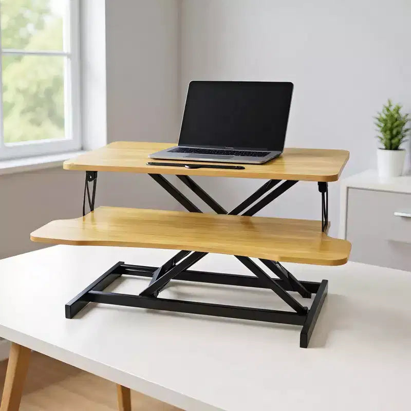 Height Adjustable Desk End Table Converter Sit Stand Workstation for Home Office Dual Monitor Laptop, Black, 32*16.5*26