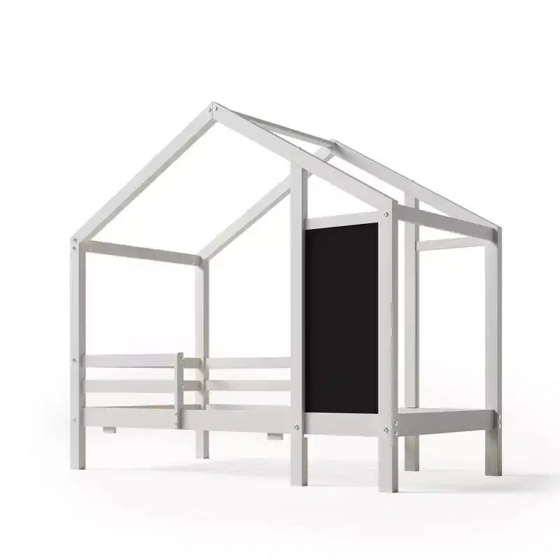 House Bed With 2 Large Drawers, Chalkboard and Fence, White