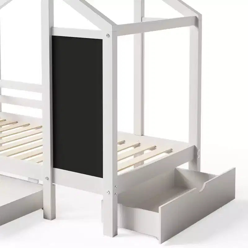 House Bed With 2 Large Drawers, Chalkboard and Fence, White