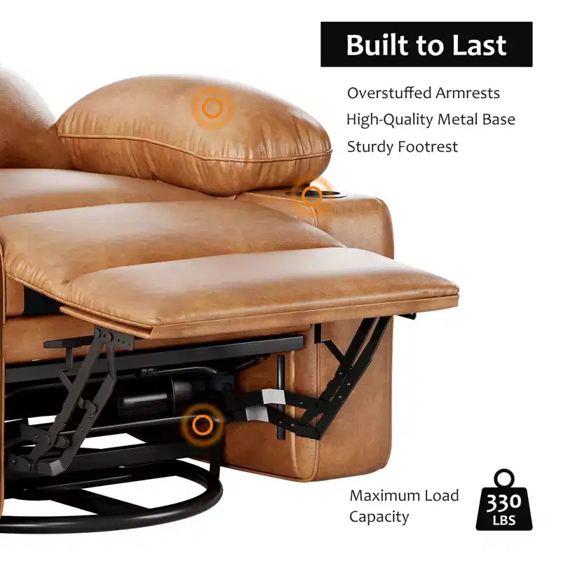 360 Swivel Recliner Chair with Massage PU Leather Manual Reclining Sofa, Cup Holders & Side Pocket, for Living Room