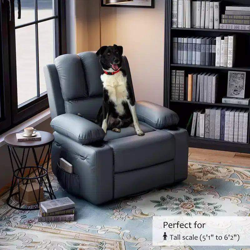 360 Swivel Recliner Chair with Massage PU Leather Manual Reclining Sofa, Cup Holders & Side Pocket, for Living Room