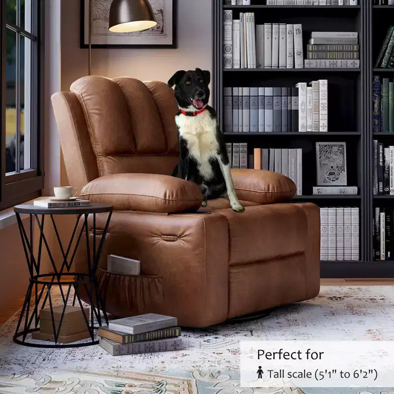 360 Swivel Recliner Chair with Massage PU Leather Manual Reclining Sofa, Cup Holders & Side Pocket, for Living Room