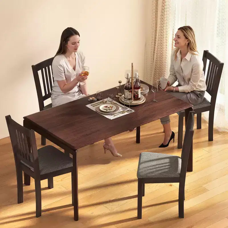 Modern Dining Chairs, Linen Fabric Upholstered Kitchen Chairs with Rubberwood Legs for Dining Room, Living Room