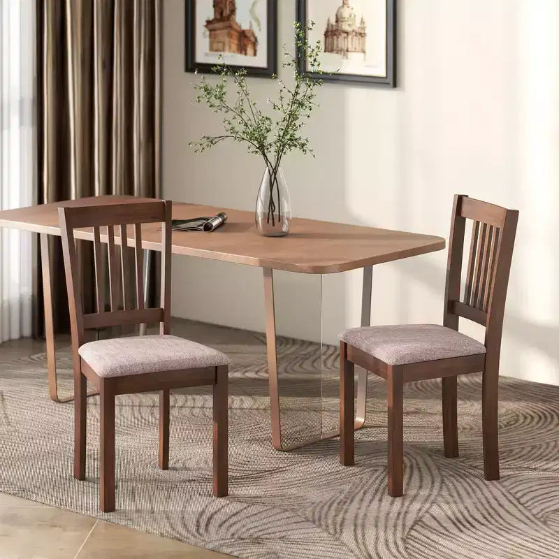 Modern Dining Chairs, Linen Fabric Upholstered Kitchen Chairs with Rubberwood Legs for Dining Room, Living Room