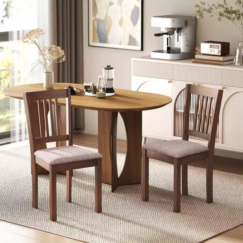 Modern Dining Chairs, Linen Fabric Upholstered Kitchen Chairs with Rubberwood Legs for Dining Room, Living Room