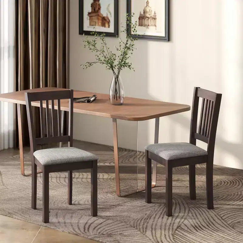 Modern Dining Chairs, Linen Fabric Upholstered Kitchen Chairs with Rubberwood Legs for Dining Room, Living Room