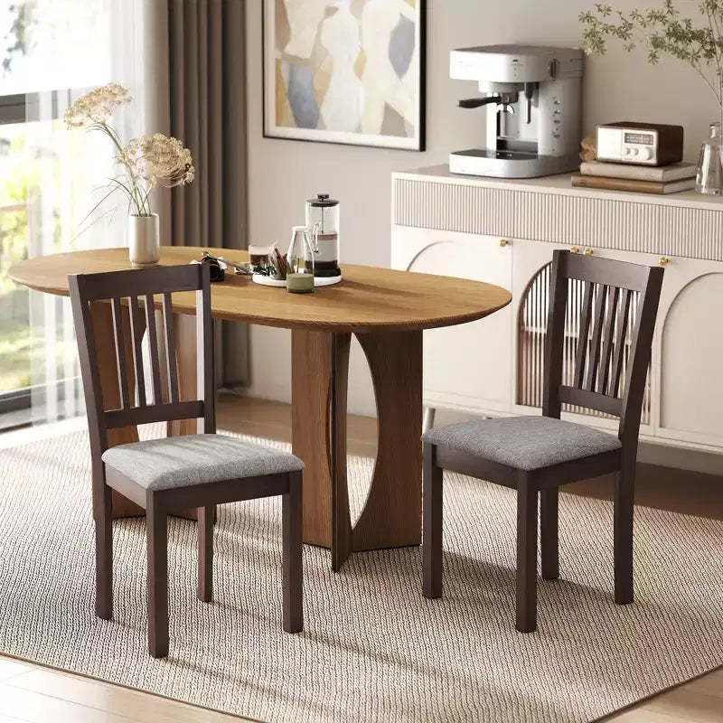 Modern Dining Chairs, Linen Fabric Upholstered Kitchen Chairs with Rubberwood Legs for Dining Room, Living Room