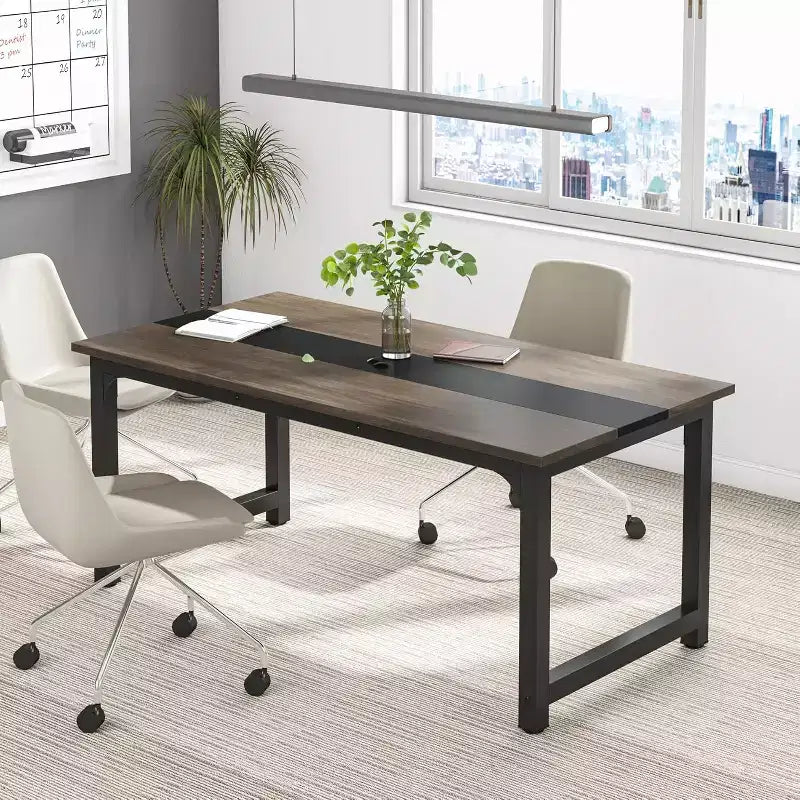 63-Inch Executive Desk, Large Office Computer Desk with Thick Frame, Modern Workstation for Home Office, Vintage Grey/Black