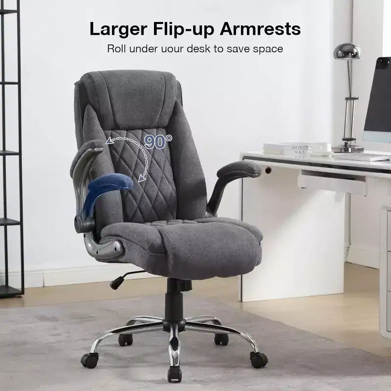 Fabric Office Chair 400lbs High Back Executive Computer Desk Chair with Flip Up Armrest