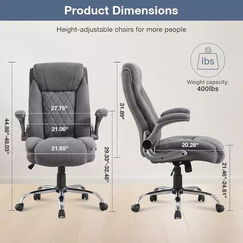 Fabric Office Chair 400lbs High Back Executive Computer Desk Chair with Flip Up Armrest