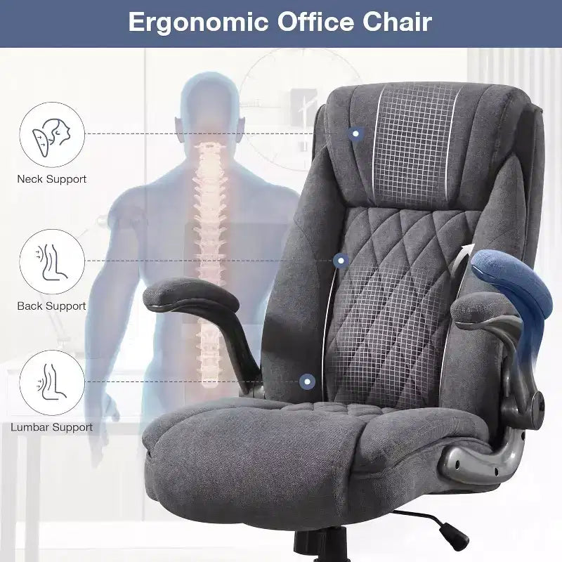 Fabric Office Chair 400lbs High Back Executive Computer Desk Chair with Flip Up Armrest