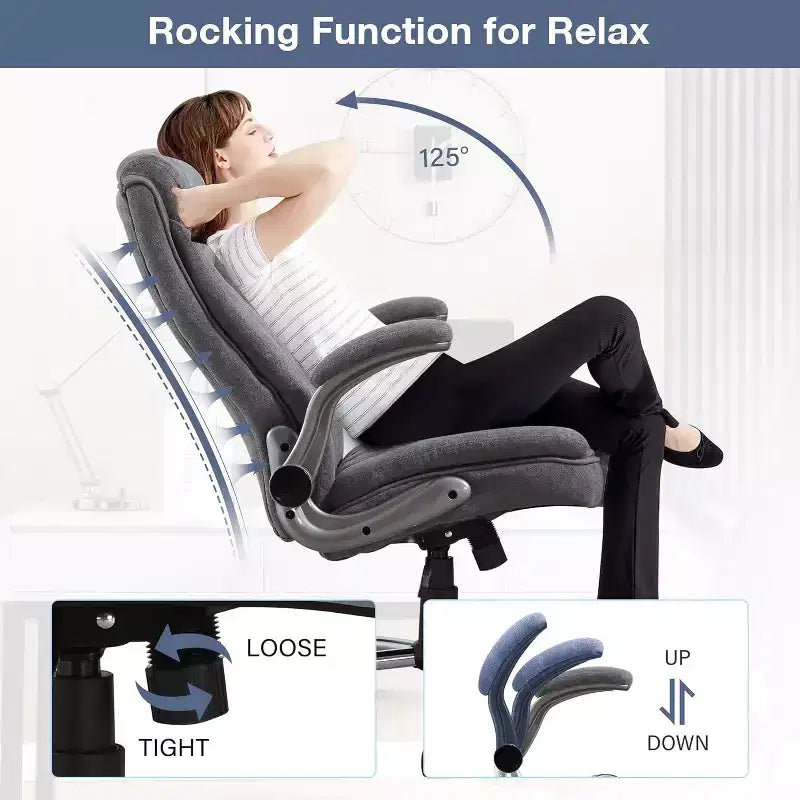 Fabric Office Chair 400lbs High Back Executive Computer Desk Chair with Flip Up Armrest