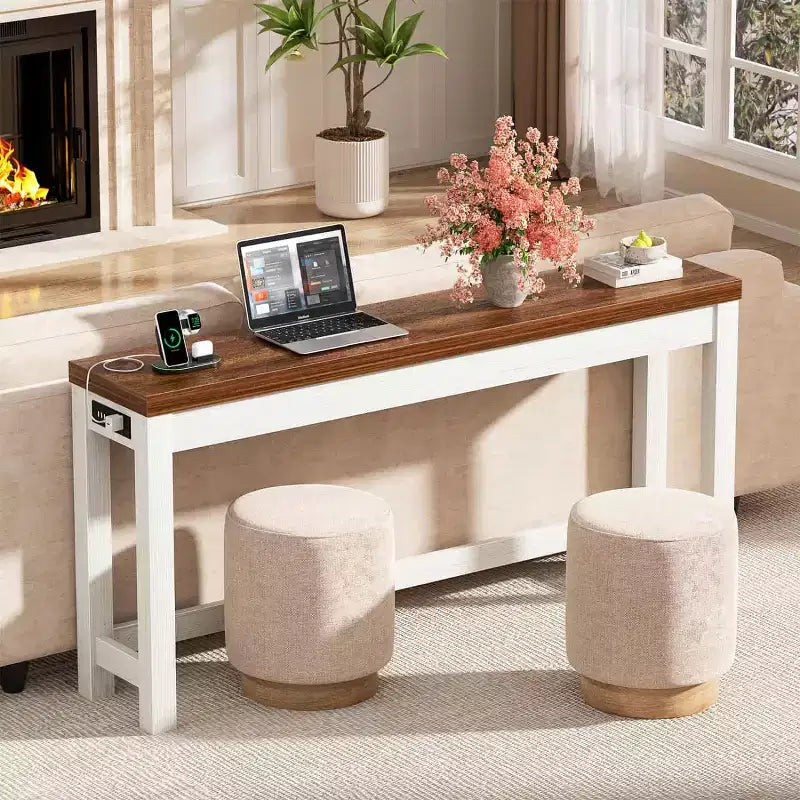 63-In Console Tables with Charging Station, Entryway Table