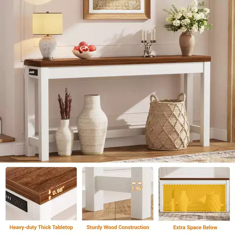 63-In Console Tables with Charging Station, Entryway Table