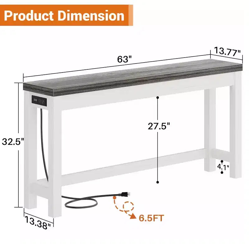 63-In Console Tables with Charging Station, Entryway Table