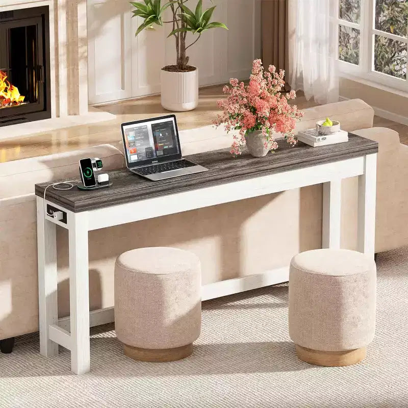 63-In Console Tables with Charging Station, Entryway Table