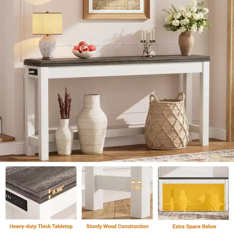 63-In Console Tables with Charging Station, Entryway Table