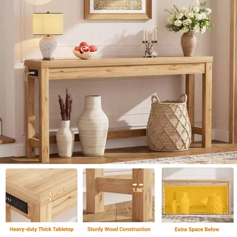 63-In Console Tables with Charging Station, Entryway Table