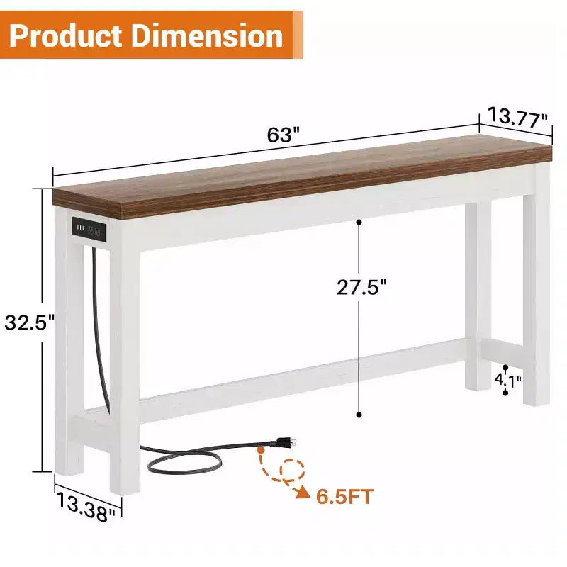 63-In Console Tables with Charging Station, Entryway Table