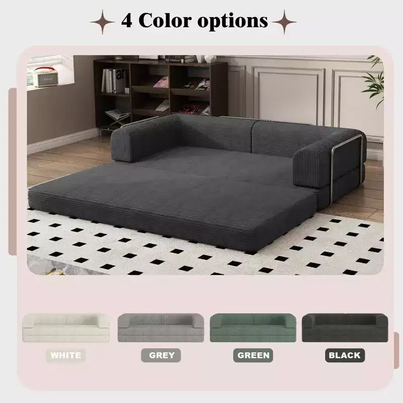 Convertible Corduroy Sleeper Sofa Bed, 3 Seater Folding Mattress Couch, No Assembly Floor Futon for Living Room Dorm Studio