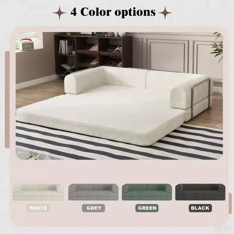 Convertible Corduroy Sleeper Sofa Bed, 3 Seater Folding Mattress Couch, No Assembly Floor Futon for Living Room Dorm Studio